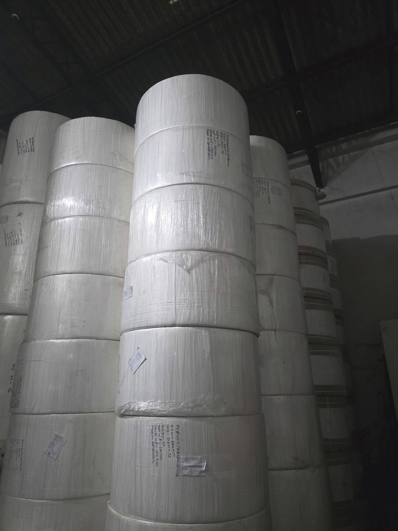 Imported paper rolls in warehouse stock